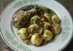 Chicken Drumstick in Chanterelle Sauce with steamed Potato Dumplings