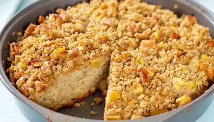 Awesome Peach Coffee Cake with Oat Cinnamon Streusel 