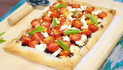Cherry Tomato, Caramelized Onion, and Goat Cheese Phyllo Tart