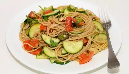 Artichoke Hearts, Cucumber, and Tomato Pasta