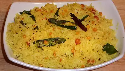 Indian Style Lemon Rice (Nimakaya Pulihora)