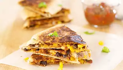 Cheesy Black Bean and Corn Quesadillas 