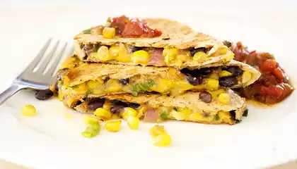 Smoky Black Bean, Corn and Cheddar Quesadillas 