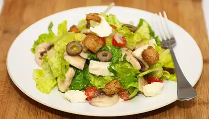 Cherry Tomato and Lettuce Salad with Fresh Mozzarella and Croutons