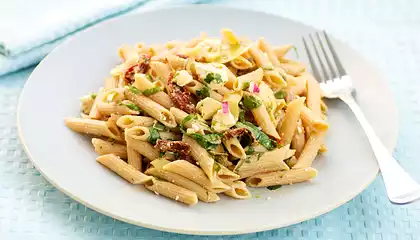 Mediterranean Pasta Salad with Sun-dried Tomato and Artichoke Hearts