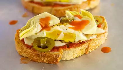 Artichoke Hearts and Fried Egg Crostini 