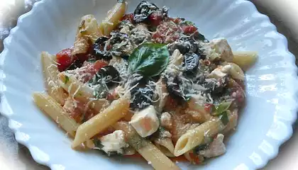 Penne with Tomato, Black Olive and Feta