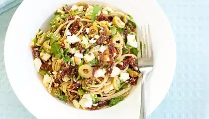 Whole Wheat Pasta with Cilantro, Sun-Dried Tomatoes and Feta