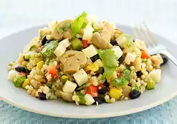 Marinated Mushroom, Black Bean Couscous Salad with Cheddar