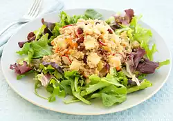 Quinoa, Apple, and Cheddar Salad with Mixed Greens