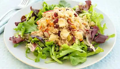 Quinoa, Apple, and Cheddar Salad with Mixed Greens