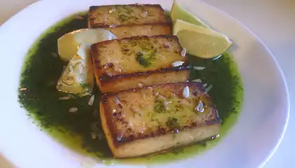 Broiled Tofu With Cilantro Pesto