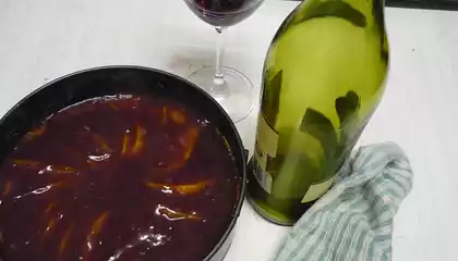 Pear Almond Clafouti with Red Wine Glaze