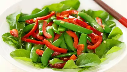 Sugar Snap Pea, Red Pepper and Arugula Salad with Soy-Sesame Dressing