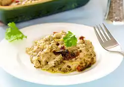 Vegetarian Barley Casserole with Sun Dried Tomato and Basil Pesto