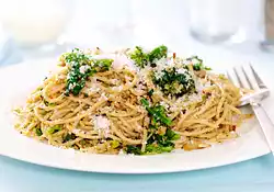 Pasta with Rapini, Toasted Garlic, Bread Crumbs and Parmesan