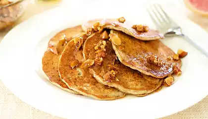 Banana Soy Milk Pancakes with Maple-Almonds