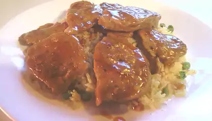 Homemade Indian Seitan Over Curry Rice and Peas