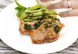 Pork Chops and Sugar Snap Peas with Mint Julep Glaze