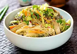 Asian Noodle, Cucumber and Lettuce with Peanut Sauce