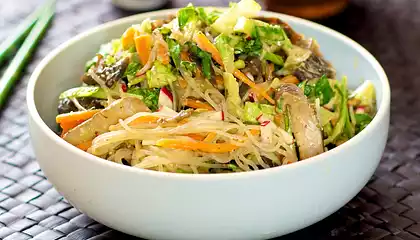 Asian Noodle, Cucumber and Lettuce with Peanut Sauce