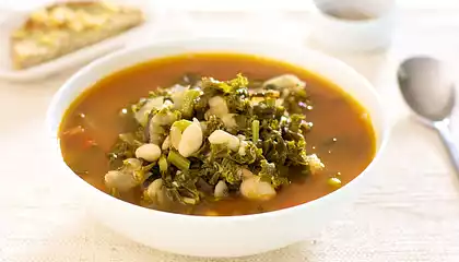White Bean Soup with Broccoli Rabe and Kale