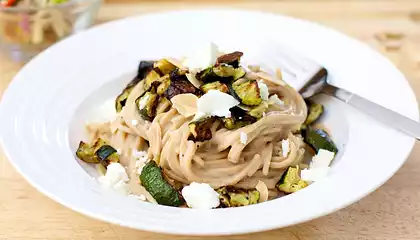 Creamy Pasta With Roasted Zucchini, Almond and Basil