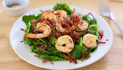 Salad Greens with Prosciutto and Shrimp