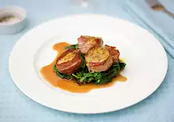 Prosciutto Wrapped Scallops with Citrus Baby Spinach