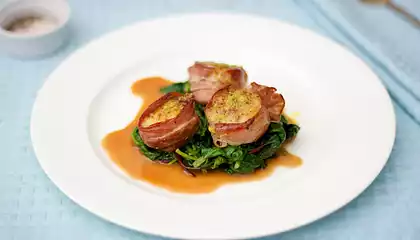 Prosciutto Wrapped Scallops with Citrus Baby Spinach