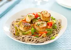 Pan Seared Scallops and Fennel Over Soba Noodles