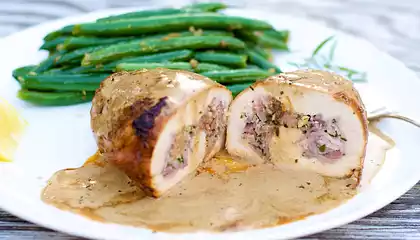 Chicken Breasts Stuffed with Garlic, Ginger, Ham and Tarragon