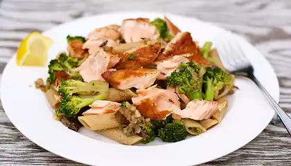 Salmon, Broccoli, and Mushroom Pasta