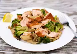 Salmon, Broccoli, and Mushroom Pasta