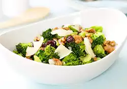 Warm Brocoli Salad with Walnuts, Cranberry and Parmesan