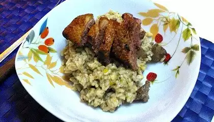 Risotto with Chicken Livers, Citrus Zest and Duck Breast