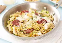 Brussels Sprouts and Salami Pasta with Pine Nuts