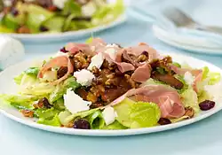 Caramelized Pears, Maple Walnuts Salad with Prosciutto and Goat Cheese