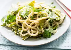 Lemon-Pepper Glazed Udon Noodles with Snow Peas and Coconut