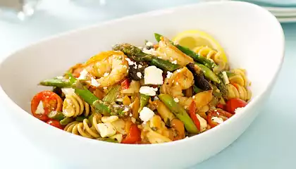 Mediterranean Asparagus Shrimp with Pasta