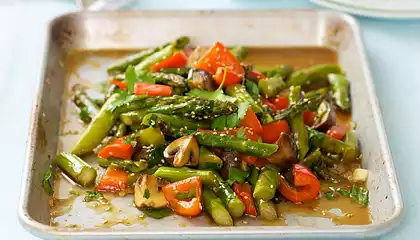 Garlic, Ginger and Soy Roasted Asparagus, Mushroom and Sweet Bell Pepper