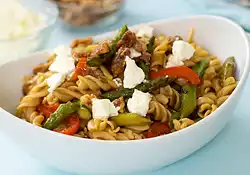 Asparagus, Mushroom, and Sweet Bell Pepper Pasta with Goat Cheese