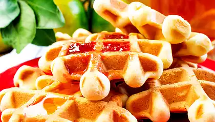 Buttermilk Waffles with Raspberry Sauce