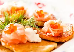 Chive Potato Pancakes with Smoked Salmon & Golden Caviar