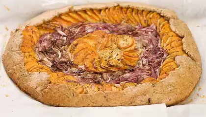 Cheesy Sweet Potato and Red Onion Tart