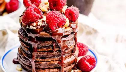 Chocolate Pancakes with Chocolate-Raspberry Sauce