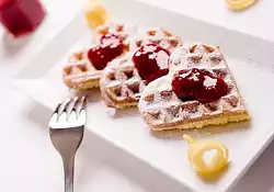 Buttermilk Waffles with Cherry-Almond Sauce