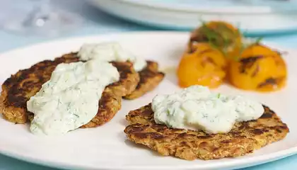 Zucchini Potato Latkes with Tzatziki