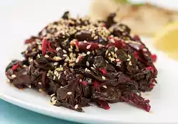 Braised Beet Greens with Vinegar and Sesame Seeds