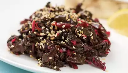 Braised Beet Greens with Vinegar and Sesame Seeds